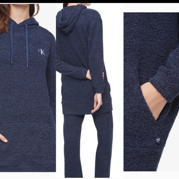 Calvin Klein Plush Lounge Longsleeve Hoodie Blue Shadow - Picture 4 of 4